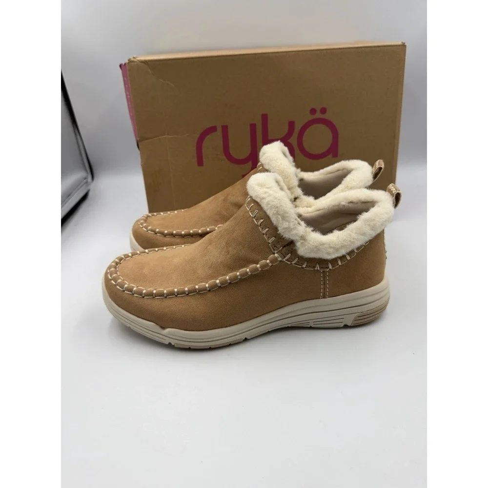Ryka Arrow Cozy Lined Slip On Boots Honey Brown Water Repellent Wide 6.5W NIB